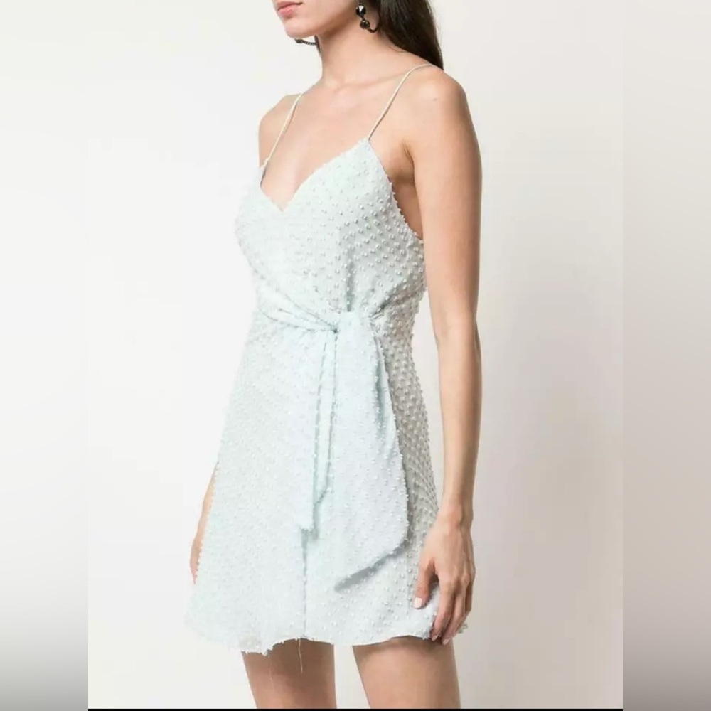 ALICE + OLIVIA Mint Green Katie Faux Wrap Flocked Polka Dot Mini-Dress 8 US = M